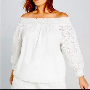New-White Off-shoulder Eyelet Blouse